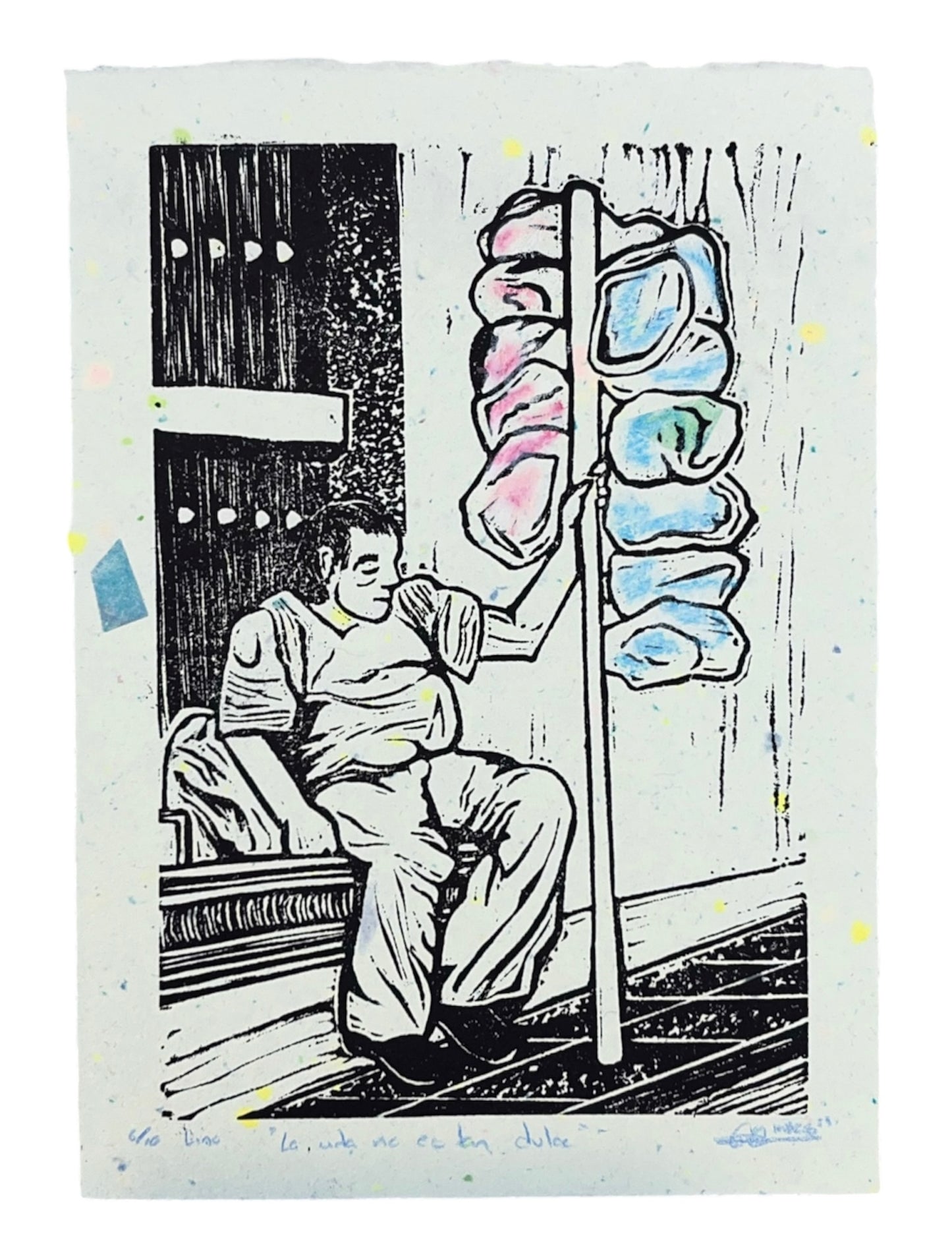 Kaos - OBRA ORIGINAL / LINOGRABADO "LA VIDA NO ES TAN DULCE"