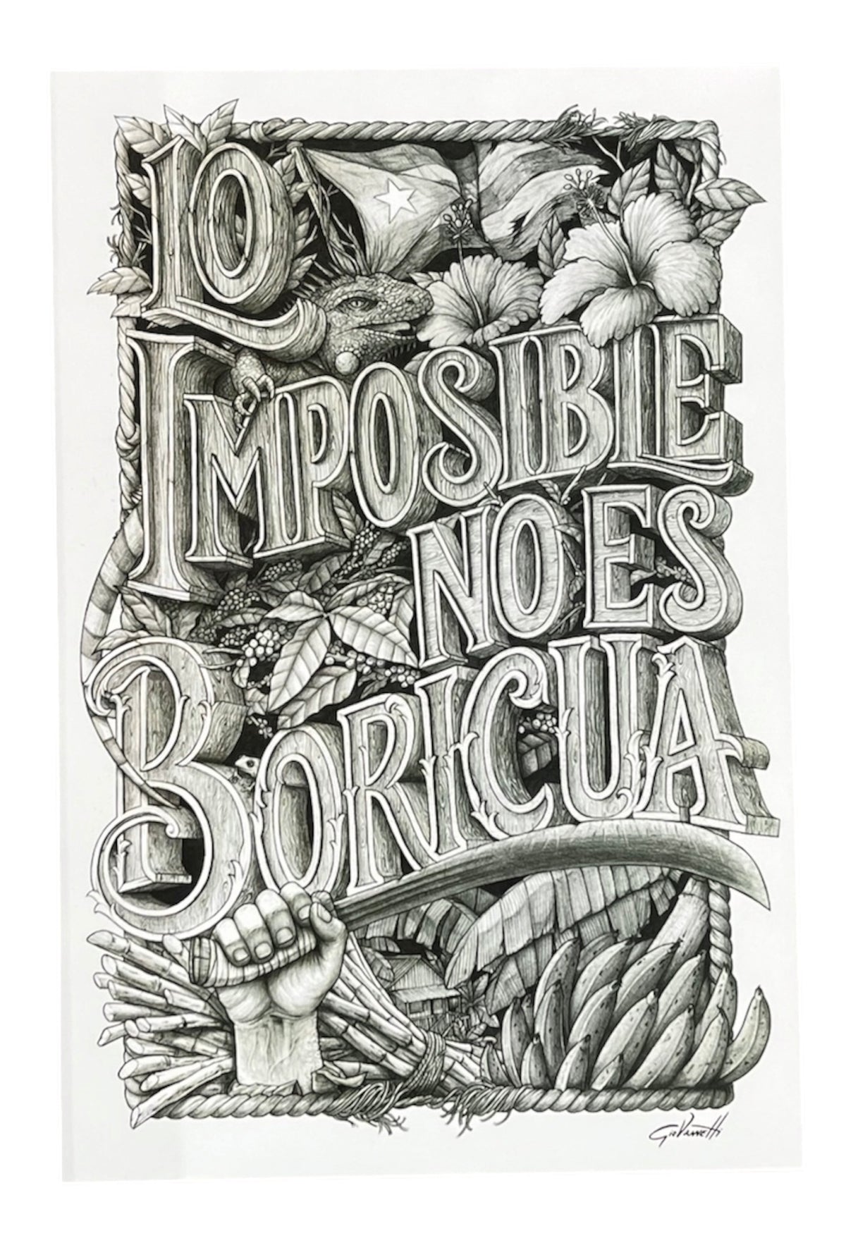 Braulio Giovannetti - ART PRINT B/N "LO IMPOSIBLE NO ES BORICUA"