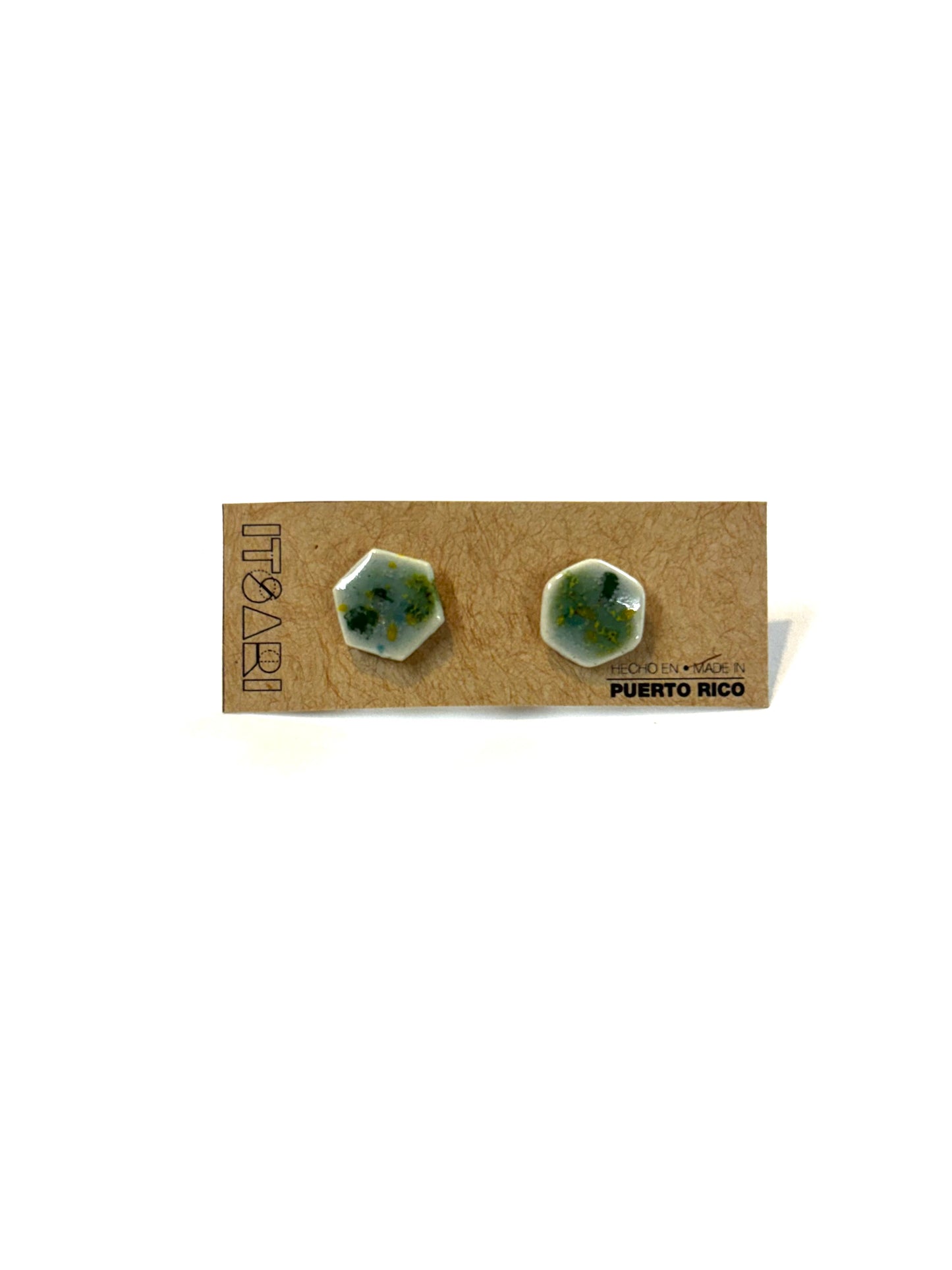 Itsari - STUDS HEXÁGONO / BLANCO-VERDE