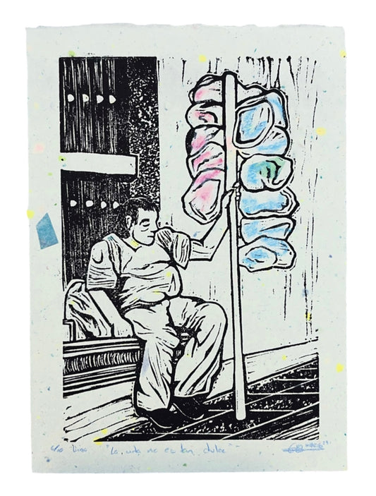 Kaos - OBRA ORIGINAL / LINOGRABADO "LA VIDA NO ES TAN DULCE"